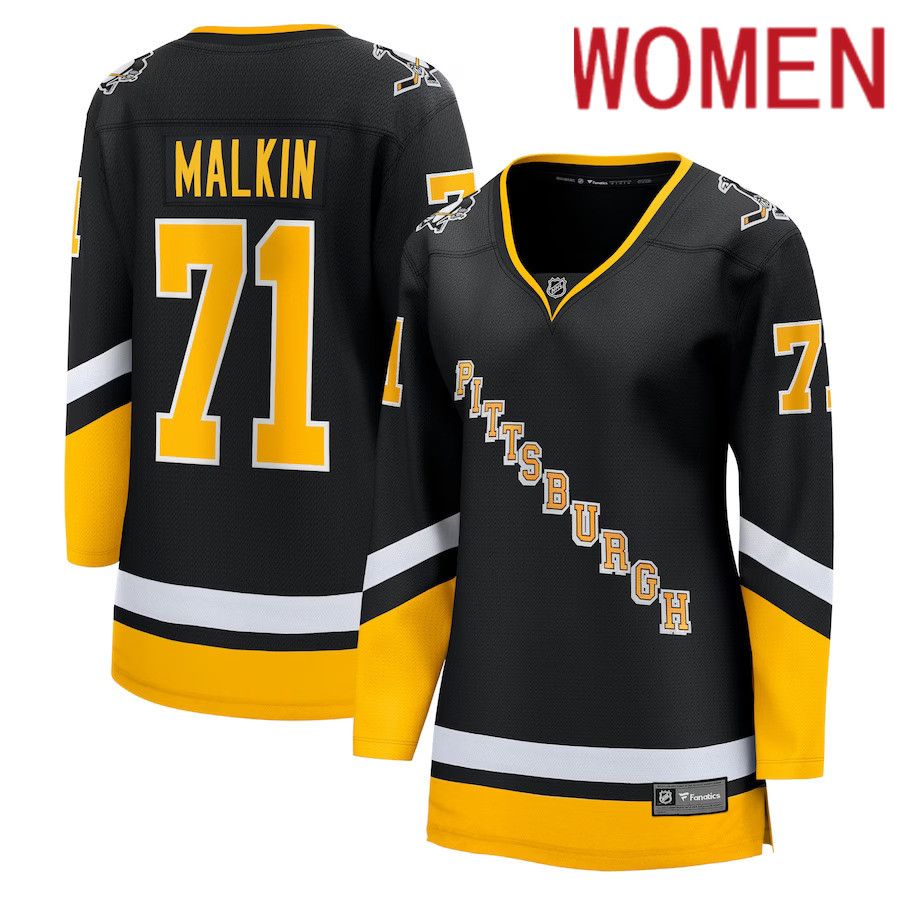Women Pittsburgh Penguins #71 Evgeni Malkin Fanatics Branded Black Alternate Premier Breakaway Player NHL Jersey